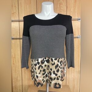 Maurices Black Striped Leopard Print Long Sleeve Top SZ - M